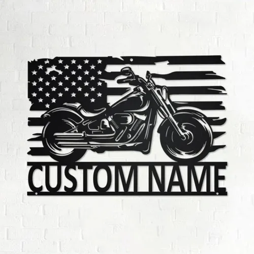 Miniatura 28 de Letrero de metal personalizado para motocicleta, arte de pared de metal con bandera de EE. UU., arte de pared de metal para motocicleta, letrero
