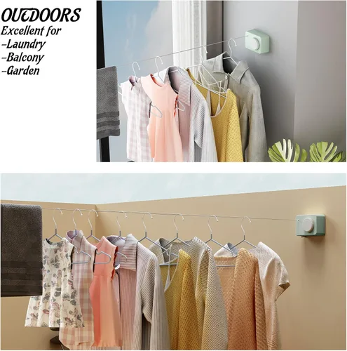 Miniatura 7 de Tendedero retráctil para interiores, línea de ropa que no se hunde que se retrae al aire libre, juego de línea de ropa montada en la pared