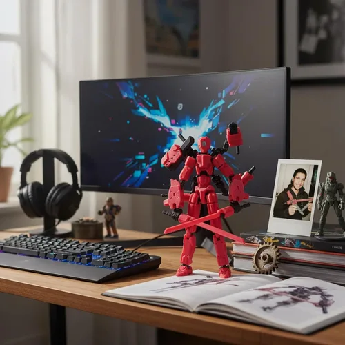 Miniatura 6 de Figura de acción T13 con cañón láser, robot Titan 13 rojo impreso en 3D articulado articulado articulado coleccionable, montaje coleccionable