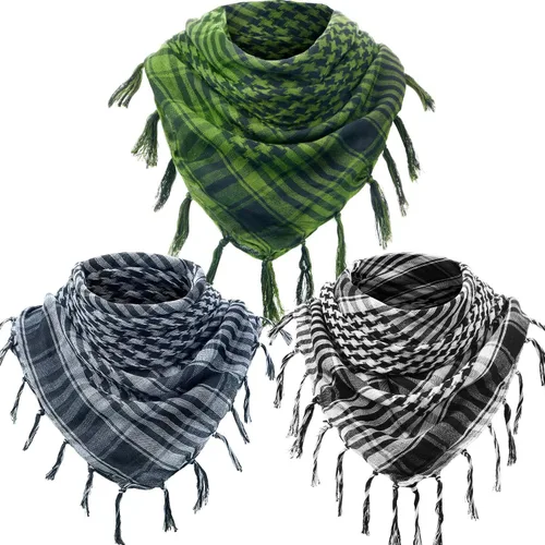 3 piezas de turbante Shemagh Keffiyeh bufanda turbante árabe, turbante a cuadros con flecos, bufanda táctica para acampar al aire libre, accesorio