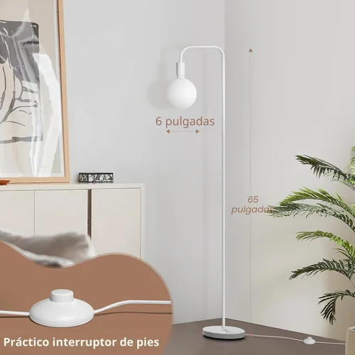 Miniatura 5 de ONEWISH Lámpara de pie para sala de estar, lámpara de pie minimalista con bombilla LED moderna, vidrio blanco esmerilado de 6 pulgadas, 1800 K