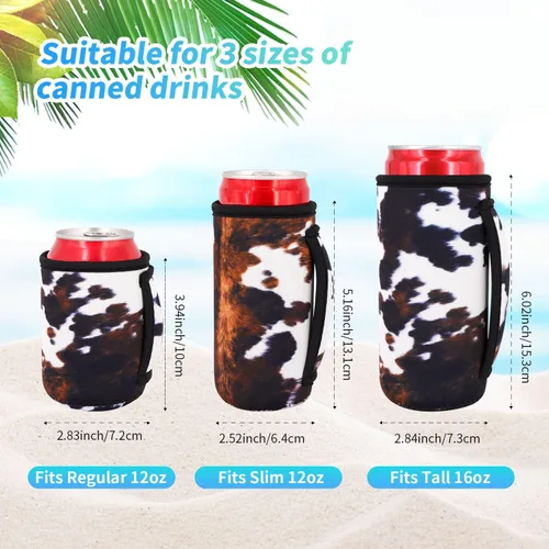 Miniatura 2 de Paquete de 3 fundas de neopreno reutilizables aisladas para latas con asa para refrescos, bebidas energéticas, gaseosas, cerveza, seltzer duro