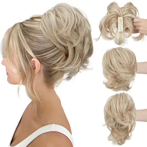Miniatura 12 de CJL HAIR - Extensiones de cabello con pinza de garra para cola de caballo corta, trenza desordenada, sintéticas, maleables, para mujeres, cabello