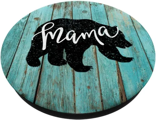Miniatura 2 de Mama Bear – Tabla de madera rústica con diseño de oso turquesa, para regalo de granja – PopSockets Grip y soporte para teléfonos y tabletas