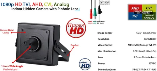 Miniatura 2 de Evertech Cámara ocultada analógica de la lente del estenopeico de HD 1080P AHD TVI CVI para los sistemas de vigilancia de la seguridad