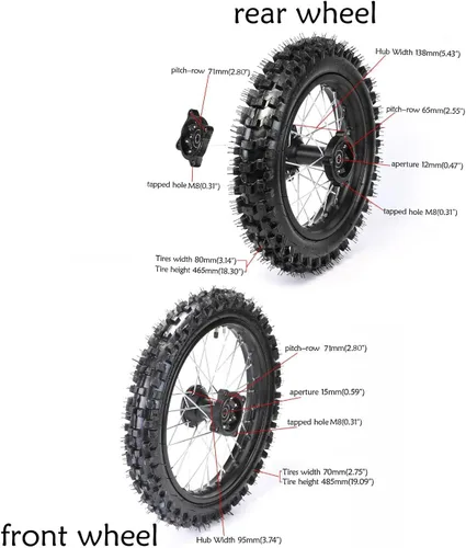 Miniatura 2 de Neumático Knobby de 1.85x12 60/100-14 delantero y 1.4x14 80/100-12 para motocross/pit bike/monkey bike/70/90/110/125/140/150/160cc scooter
