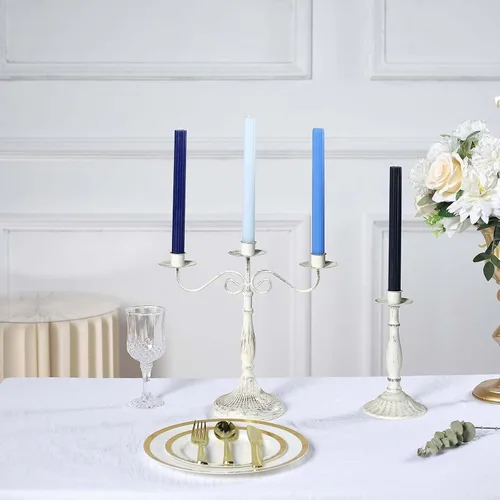 Miniatura 8 de Efavormart Paquete de 5 Velas cónicas de mecha acanalada premium sin aroma de 9" en azul surtido, velas altas de cera con cinta para cena