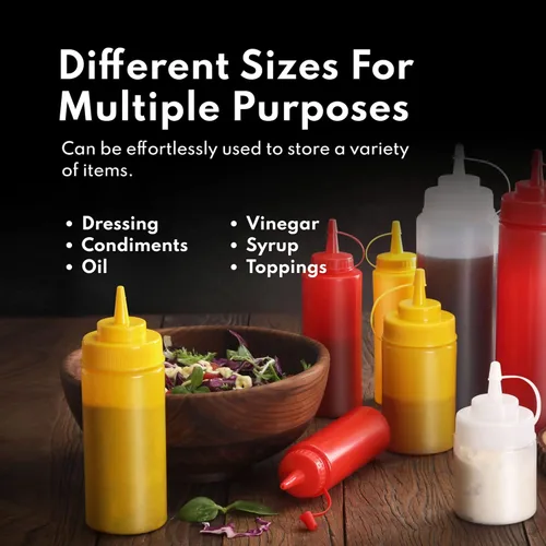 Miniatura 9 de Botellas compresibles New Star Foodservice 26528, de plástico, con tapa y escala, boca ancha, de 16 oz, amarillas, paquete de 6 unidades Amarillo