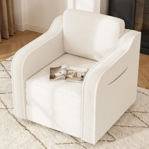 Miniatura 4 de FiveWillowise Silla giratoria decorativa para sala de estar, sillón tapizado de 30 pulgadas en barril, cómodo sillón moderno individual para Marrón