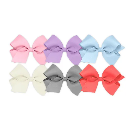 Miniatura 16 de Wee Ones Juego de 6 piezas de lazos para niña, paquete variado de grosgrain sólido en una pinza de pelo antideslizante WeeStay, mediano, azul, azul