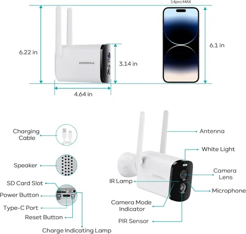 Miniatura 9 de ZUMIMALL Cámaras de seguridad solares inalámbricas para exteriores, cámara 2K para seguridad del hogar, puerta delantera, patio y garaje, sin Blanco