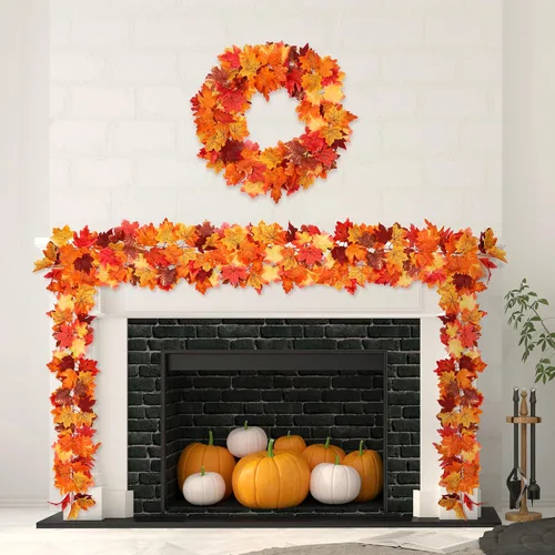 Miniatura 6 de Fovths Guirnalda de hojas de arce de otoño, 8 piezas, 5.8 pies, guirnalda de follaje artificial para otoño, guirnalda de vid colgante de otoño