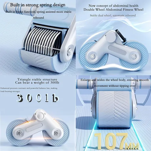 Miniatura 2 de RODILLO DE ABDOMINIO DE REBOTE AUTOMÁTICO: Rodillo abdominal de rebote automático para ejercicio con rodilleras, diseño de equilibrio de doble rueda
