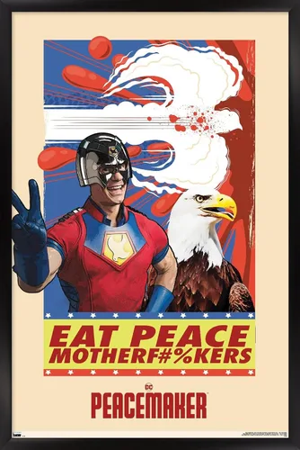 Miniatura 8 de DC Comics TV Peacemaker - Póster de pared Eat Peace, 22.4 pulgadas de largo x 14.7 pulgadas de ancho, versión enmarcada de madera de granero