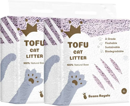 Miniatura 10 de Paquete de 2 arenas de tofu para gatos (6 L x 2), arena aglutinante para gatos, desechable, fibra de guisante, sin polvo, control de olor, bajo
