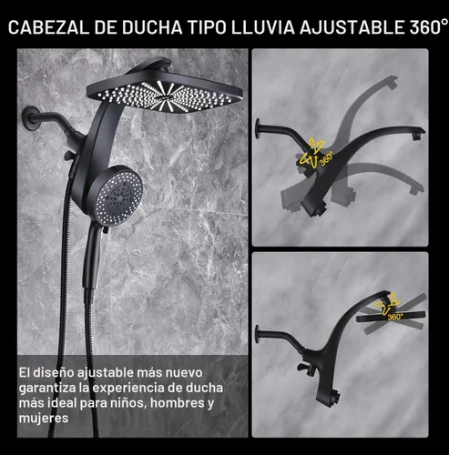 Miniatura 6 de BOZYBO Cabezal de ducha de lluvia con mano: cabezales de ducha de alta presión con combo de rociador de mano, cabezal de ducha de lluvia de 12 Negro
