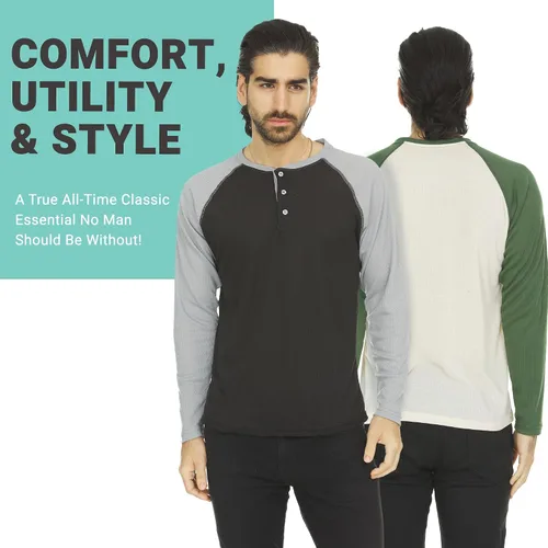 Miniatura 17 de DARESAY Paquete de 3: camiseta térmica de manga larga para hombre, camisetas de manga larga Henley & Crew para hombre, camisetas de manga larga
