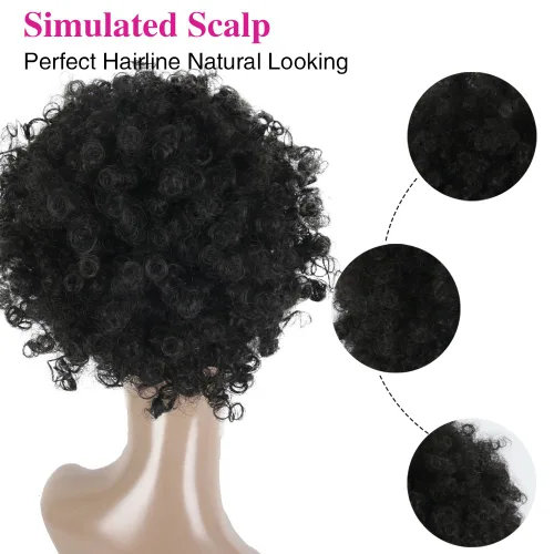 Miniatura 5 de LEOSA YiTi - Cola de caballo afro alta con cordón corto afro rizado con clip en moño de pelo rizado sintético hecho de fibra con clips (negro)