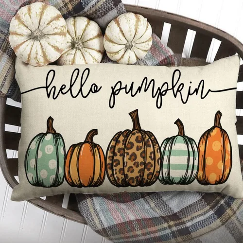 Miniatura 2 de Fundas de almohada de otoño de 12 x 20 pulgadas, diseño de leopardo, acuarela, Hello Pumpkin, para otoño, para decoración de otoño