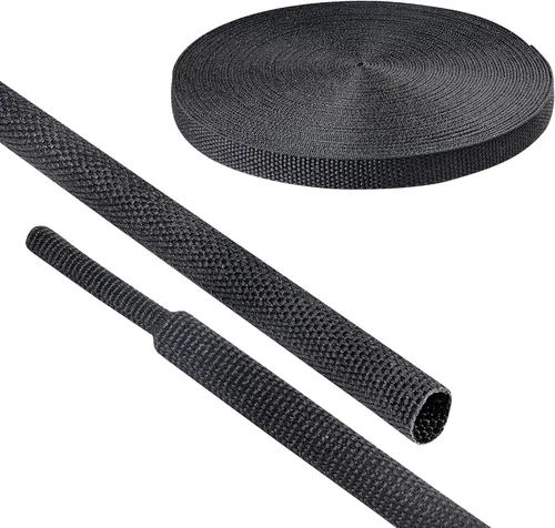 Miniatura 11 de Tubo Termorretráctil Trenzado Negro 2 en 1 Funda de Manguera de Telar de Alambre de Tela Retráctil Automotriz Protector de Gestión (1/2"-15ft)