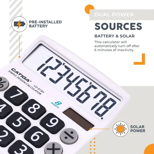 Miniatura 3 de CATIGA Calculadora de escritorio de 8 dígitos con energía solar y pantalla LCD fácil de leer, botones grandes, para el hogar, oficina, escuela