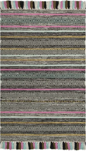 Miniatura 2 de SAFAVIEH Montauk Collection - Alfombra decorativa de 3 pies x 5 pies, color beige y multi, hecha a mano, estilo boho con rayas y flecos, de algodón