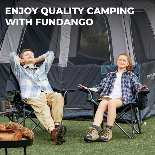 Miniatura 8 de FUNDANGO Silla de campamento de gran tamaño para adultos, silla de césped plegable portátil de servicio pesado con asiento y respaldo acolchados