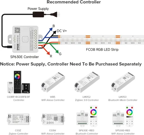 Miniatura 4 de BTF-LIGHTING FCOB COB - Tira de luz LED RGB con certificación UL, 810 LEDs/m de alta densidad flexible que cambia de color, DC12V 9.8 pies y 0.394