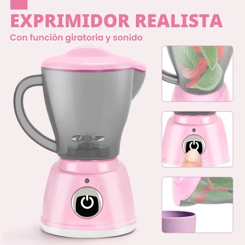 Miniatura 5 de Pink Play - Juego de electrodomésticos de cocina con cafetera, mezclador, tostadora, licuadora, juego de cocina para niños, accesorios de cocina