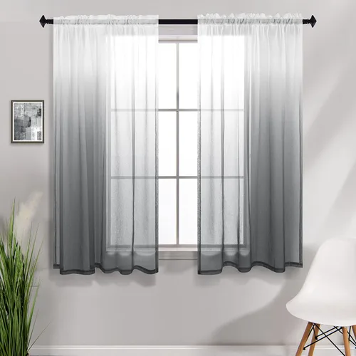 Miniatura 14 de KOUFALL Cortinas de ventana de baño para ducha, juego de 2 paneles de cortinas cortas transparentes en blanco y negro para cocina, dormitorio