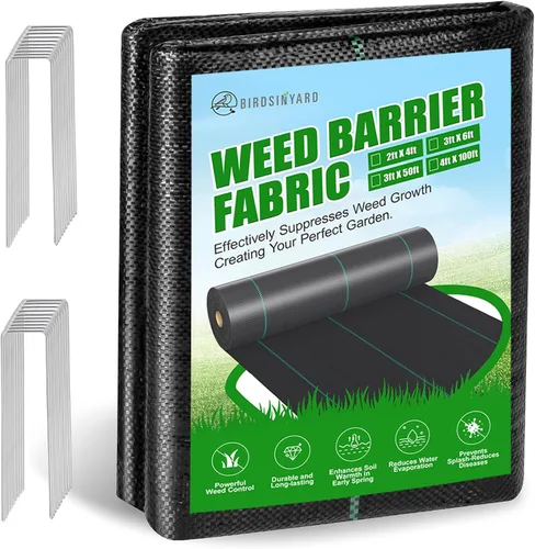 Tela de barrera de malezas de 3 pies x 50 pies – 3.2 oz Premium Heavy Duty Weed Block cubierta del suelo con 20 clavijas de seguridad en forma de U