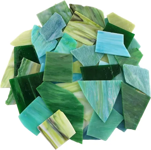 Lanyani Hojas de trozos de vitrales mixtos verdes, azulejos de mosaico de vidrio para manualidades artísticas, paquete de valor de 35 onzas, colores