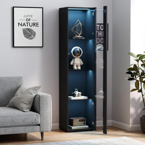 Miniatura 4 de Gabinete de pantalla LED de 67 pulgadas con 4 estantes de vidrio y 1 puerta, gabinete de almacenamiento moderno de la colección Curio, estantería