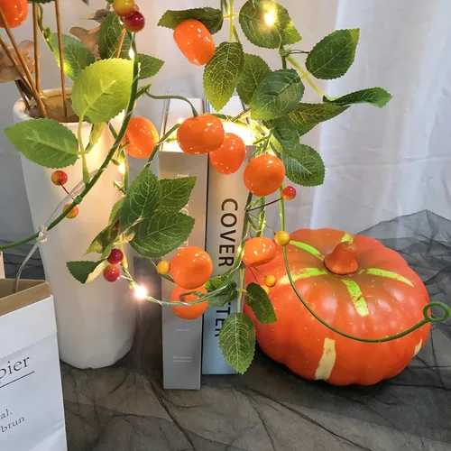 Miniatura 7 de Guirnalda de luces artificiales de frutas y mandarina, luces LED de naranjas, enredaderas colgantes, guirnalda de plantas, bayas artificiales, luz