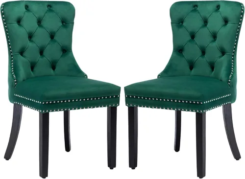 Miniatura 29 de KCC Nikki Collection - Juego de 4 sillas de comedor de terciopelo tapizadas de alta gama con anillo trasero de clavo, patas de madera maciza