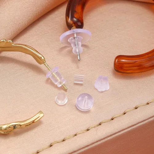 Miniatura 4 de Nkwuire Tuercas de silicona para aretes con tachuelas, 550 piezas, 6 estilos, respaldos de aretes transparentes y suaves, hipoalergénicos, de goma