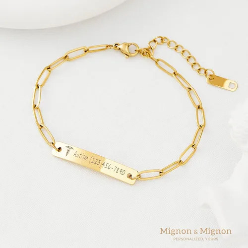 Miniatura 3 de Medical ID Bracelet for Women Personalized Medical Alert Engraved Diabetic Autism Awareness Bracelet Custom Paperclip Chain Jewelry Prescription