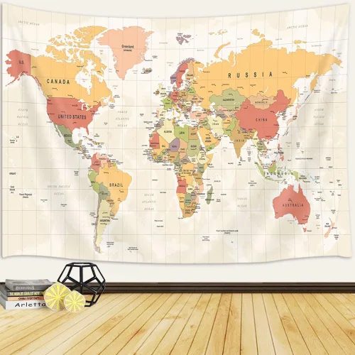 Miniatura 22 de JAWO Tapiz de mapa del mundo, mapa del mundo con países y ciudades principales, tapices de pared para niños y estudiantes, tapiz de mapa mundial