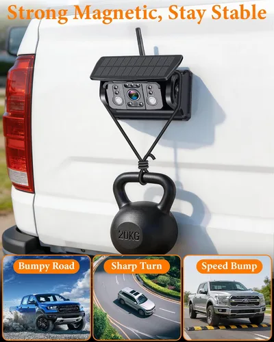 Miniatura 3 de Cámara de respaldo inalámbrica solar para camión: cámara magnética sin cableado para camionetas - Pantalla dividida HD de 1080P de 5 pulgadas, fácil