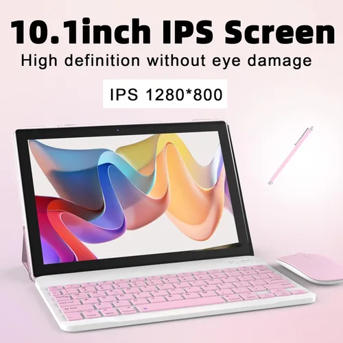 Miniatura 4 de Tablet Android 15, 10 pulgadas 8 GB RAM+32 GB ROM+1 TB Expand, procesador de cuatro núcleos de 1.8 GHz, tabletas 2 en 1 con Conjunto rosa 2 en 1