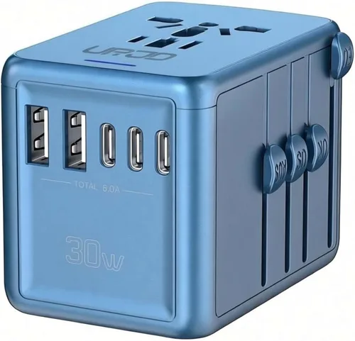 Miniatura 9 de Adaptador de viaje universal con 3 puertos USB-C + 2 puertos USB-A de carga rápida de 30 W, salida de CA de 2500 W, adaptador de corriente 3 USB