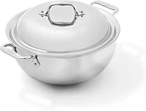All-Clad Horno Holandés D3 de Acero Inoxidable de 3 Capas 5.5 Cuartos Apto para Inducción Horno Asador Seguro 600F Ollas y Sartenes, Utensilios de