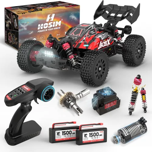 Hosim Buggy RC sin escobillas para adultos y niños de 37.3 mi/h, 1/14 eléctrico de alta velocidad todo terreno, camiones RC Hobby 4x4 Off Road RC