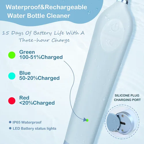 Miniatura 5 de Limpiador eléctrico de cepillo de botellas con soporte, limpiador automático recargable de botellas de agua con mango de extensión de acero