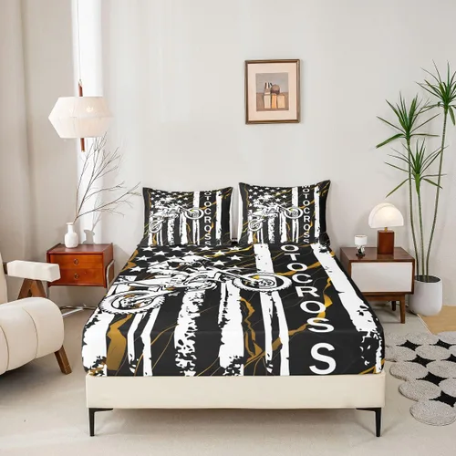 Miniatura 6 de Erosebridal Sábana bajera ajustable con bandera estadounidense, juegos de ropa de cama para adolescentes y motos de cross, tamaño individual