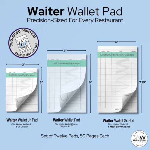 Miniatura 5 de Waiter Wallet Jr. Pads Paquete de 12 blocs de notas de invitados Bloc de notas perforado y grapado de doble cara para servidor de restaurante
