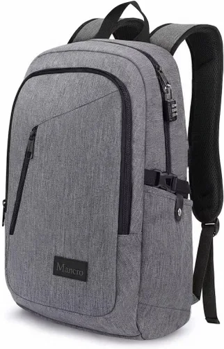 Miniatura 10 de Mancro Mochila para laptop de viaje de negocios, bolsa delgada antirrobo para laptop con puerto de carga USB para hombres y mujeres, bolsa