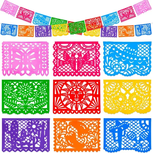 Miniatura 9 de DomeStar - Decoración de fiesta mexicana, pancarta de papel picado de plástico de 18 pies, banderines de fiesta de Cinco de Mayo para suministros