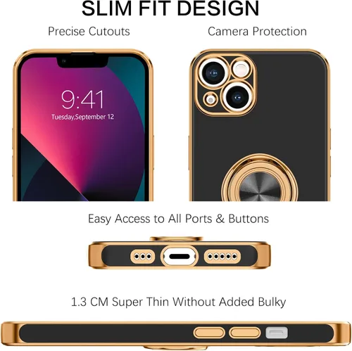 Miniatura 2 de BENTOBEN Funda para iPhone 13, funda para iPhone 13, ajuste delgado, soporte de anillo de 360°, soporte magnético para automóvil, soporte para Negro