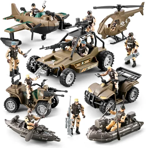 Conjunto de juguetes de hombres del ejército de 78 en 1 con camión militar realista/helicóptero/barco kayak/motocicleta/figuras de acción de hombres